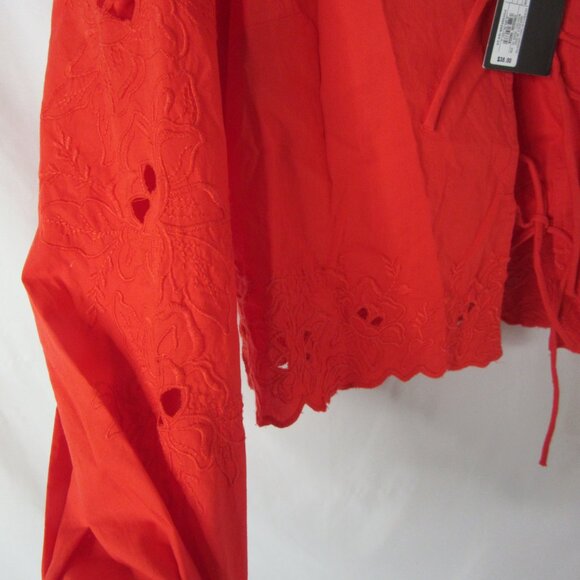Future Collective Blouse Red Cotton Poplin Eyelet Long Sleeve Size Medium NWT - Picture 9 of 13
